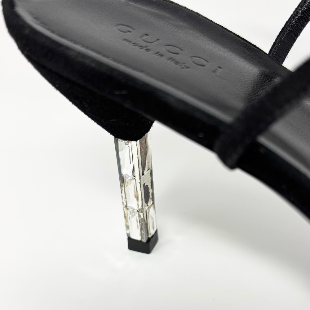 Gucci Black Suede Crystal-Heel Sandals Adlena Size EU 38.5 / US 8.5 - Picture 7 of 16